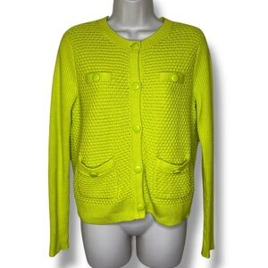 CAbi Loren Glow Stick Lime Yellow Sweater Cardigan # 5011